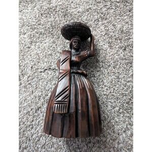 Vintage Hand Carved Wood Art Hand  Sculpture Woman Basket